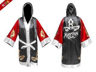 Personalised Kids Boxing Robe : KNFIRKID-143-Red-Black