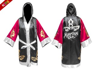 Personalised Kids Boxing Robe : KNFIRKID-143-Rose-Black