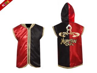 Personalized Kids Muay Thai Hoodies : KNHODKID-121-Red-Black