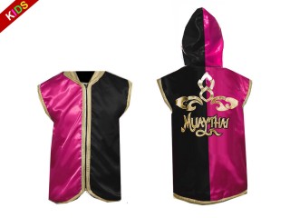 Personalized Kids Muay Thai Hoodies : KNHODKID-121-Rose-Black