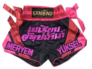Custom Muay Thai Shorts : KNSCUST-1291-Black-Pink