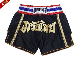 Lumpinee Child Retro Muay Thai Shorts : LUMRTO-006-Black-K