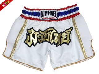 Lumpinee Child Retro Muay Thai Shorts : LUMRTO-006-White-K