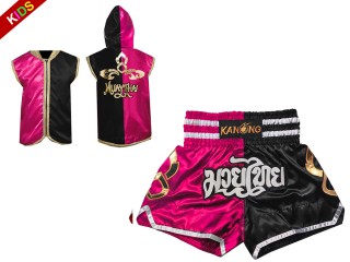 Personalized Boxing Hoodies and Muay Thai Shorts for Kids : 143-Rose-Black