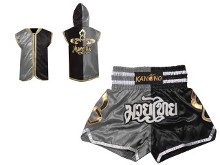 Customize Muay Thai Hoodies and Muay Thai Shorts : 143-Silver-Black