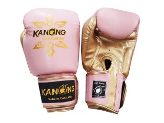 Kanong TMuay Thai hai Boxing Gloves : Thai Power Baby Pink/Gold