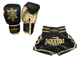 Bundle - Boxing Gloves and Customize Muay Thai Shorts : Set-121-Black