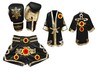 Boxing Gloves , Custom Muay Thai Shorts , Custom Boxing Robe : Black Lai Thai