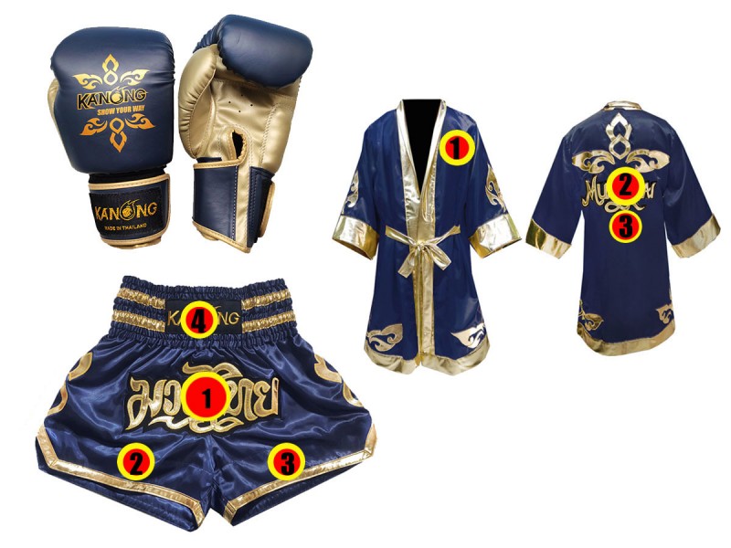 Boxing Gloves - Custom Muay Thai Shorts - Custom Boxing Robe : Navy Lai  Thai