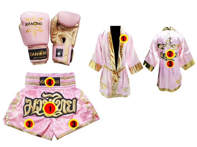 Boxing Gloves - Custom Muay Thai Shorts - Custom Boxing Robe : Pink Lai  Thai