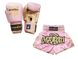 Bundle - Boxing Gloves and Customize Muay Thai Shorts : Set-121-Pink