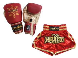 Bundle - Boxing Gloves and Customize Muay Thai Shorts : Set-121-Red