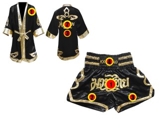 Personalized Kanong Boxing Robe and Muay Thai Shorts : Black