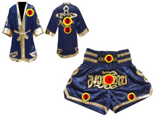 Personalized Kanong Boxing Robe and Muay Thai Shorts : Navy