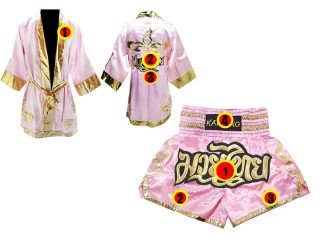 Personalized Kanong Boxing Robe and Muay Thai Shorts : Pink