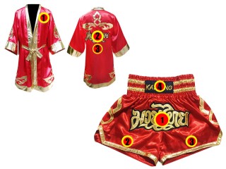 Personalized Kanong Boxing Robe and Muay Thai Shorts : Red