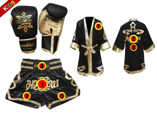 Kanong Custom Muay ThaiBundle  for Kids (7-13 years old) : Black Lai Thai