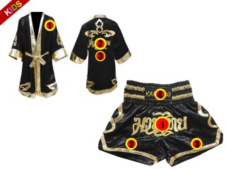 Personalize Kanong Boxing Robe and Muay Thai Shorts for Kids : 121-Black