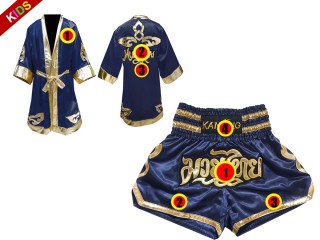 Personalize Kanong Boxing Robe and Muay Thai Shorts for Kids : 121-Navy