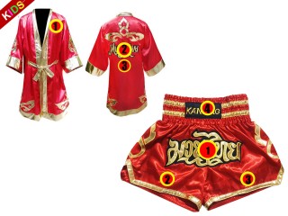 Personalize Kanong Boxing Robe and Muay Thai Shorts for Kids : 121-Red