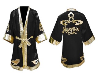 KANONG personalize Kids Muay Thai Fight Robe : Black Lai Thai