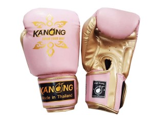 Kanong TMuay Thai hai Boxing Gloves : Thai Power Baby Pink/Gold