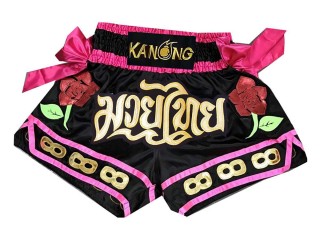 Kanong Ribbon Kick boxing Shorts : KNS-129-Black