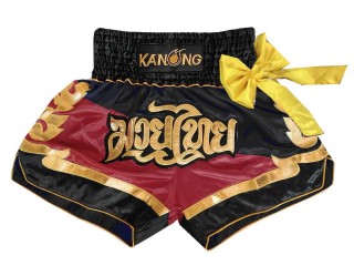 Kanong Ribbon Muay Thai boxing Shorts : KNS-130-Black-Maroon