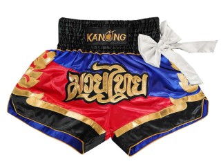 Kanong Ribbon  Muay Thai boxing Shorts : KNS-130-Blue-Red