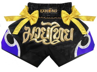 Kanong Ribbon Muay Thai Shorts : KNS-131-Black-Blue