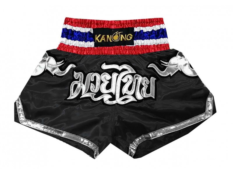Kanong Muay Thai boxing Shorts : KNS-125-Black | MuayThaiArt.com