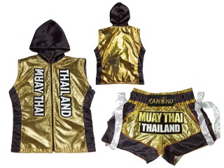 Customize Muay Thai Hoodies and Muay Thai Shorts : KNHODSET-004-Gold-Black