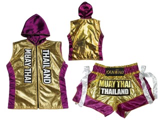Customize Muay Thai Hoodies and Muay Thai Shorts : KNHODSET-004-Gold-Violet