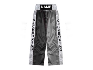 Custom kick boxing trousers : KNPANTS-001-Black-Silver