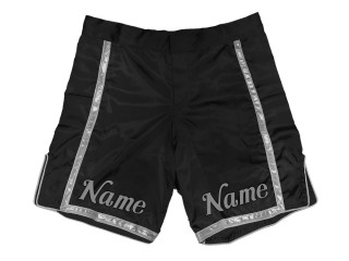 Customize MMA shorts with name : Black-Silver