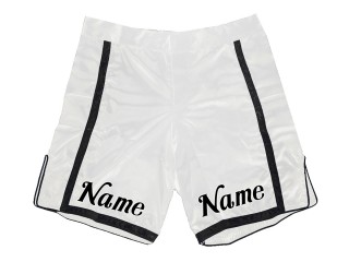 Custom design MMA shorts with name : White-Black