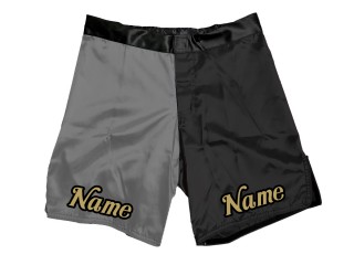 Custom MMA shorts with name : Grey-Black