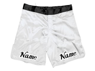 Custom design MMA shorts with name : White