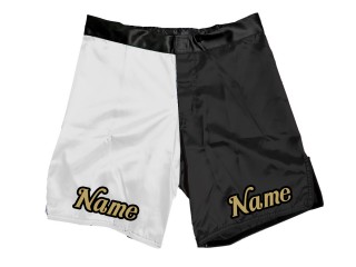Custom MMA shorts with name : White-Black