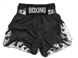 Personalized Black Boxing Shorts , Boxing Pants : KNBSH-038-Black-silver