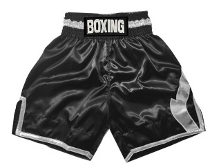 Personalized Black Boxing Shorts , Boxing Pants : KNBSH-036-Black-Silver