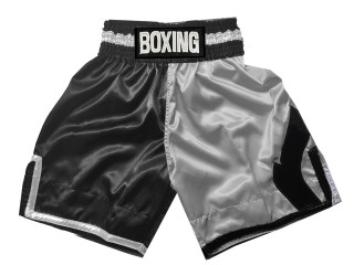 Personalized Black Boxing Shorts , Boxing Pants : KNBSH-037-TT-Black-Silver