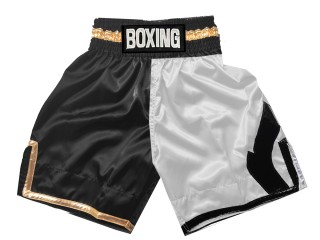 Personalized Black Boxing Shorts , Boxing Pants : KNBSH-037-TT-Black-White