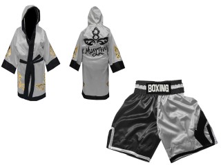 Kanong Custom Boxing Robe and Boxing Shorts : KNCUSET-105-Black-Silver