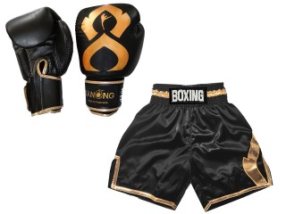 Bundle - Boxing Gloves and Customize Boxing Shorts : KNCUSET-201-Black-Gold