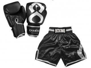 Bundle - Boxing Gloves and Customize Boxing Shorts : KNCUSET-201-Black-Silver