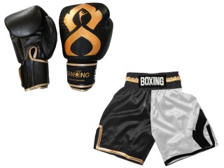 Bundle - Boxing Gloves and Customize Boxing Shorts : KNCUSET-202-Black-White