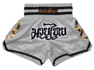 Kanong silk Muay Thai Shorts : KNS-143-Silver