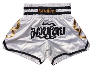 Kanong silk Muay Thai Shorts : KNS-143-White