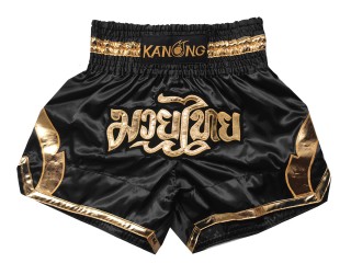 Kanong silk Muay Thai Shorts : KNS-144-Black-Gold